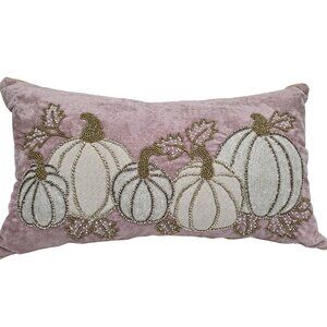 Harvest Moon Decorative Beaded Pumpkin Velvet Throw Pillow Rectangular Accent